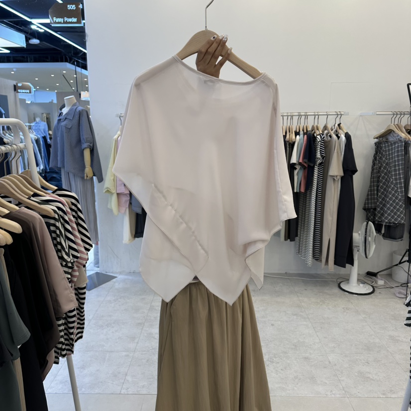 FUNNY POWDER韓國東大門代購女士新款休閑襯衫蕾絲衫不對稱THE FUNNY襯衫/蕾絲衫