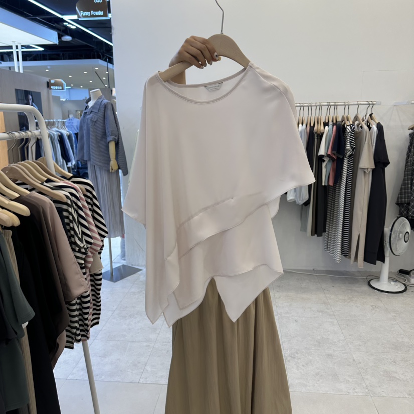 FUNNY POWDER韓國東大門代購女士新款休閑襯衫蕾絲衫不對稱THE FUNNY襯衫/蕾絲衫圖色1