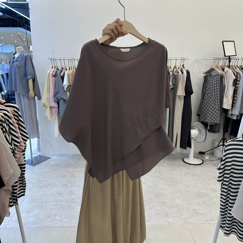 FUNNY POWDER韓國東大門代購女士新款休閑襯衫蕾絲衫不對稱THE FUNNY襯衫/蕾絲衫圖色3