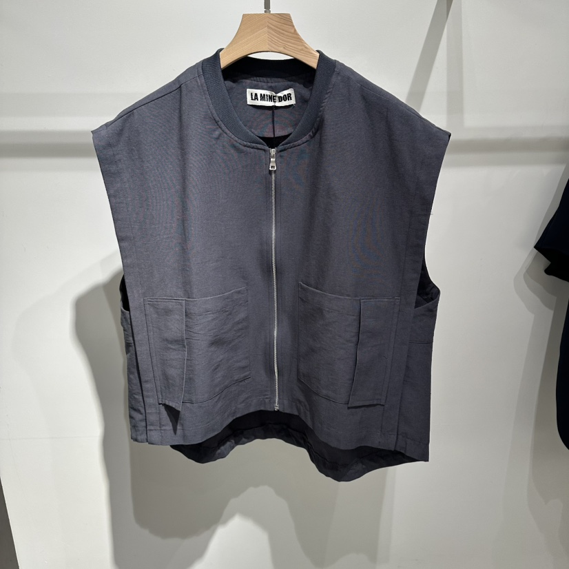 LAMINEDOR韓國東大門直郵女裝新品職業休閑26春夏馬甲口袋LA MINE DOR馬甲圖色2墨色