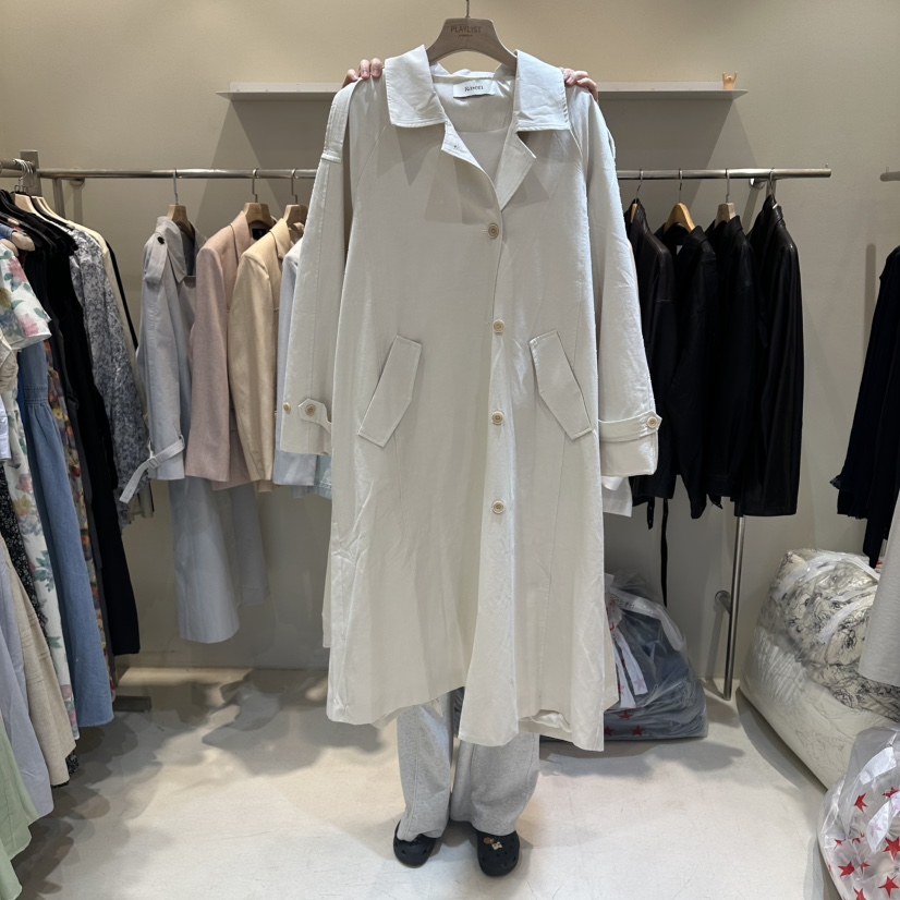 HER/PLAYLIST韓國代購女士新品時尚職業熱賣長款風衣含腰帶HER/PLAYLIST長款風衣圖色1