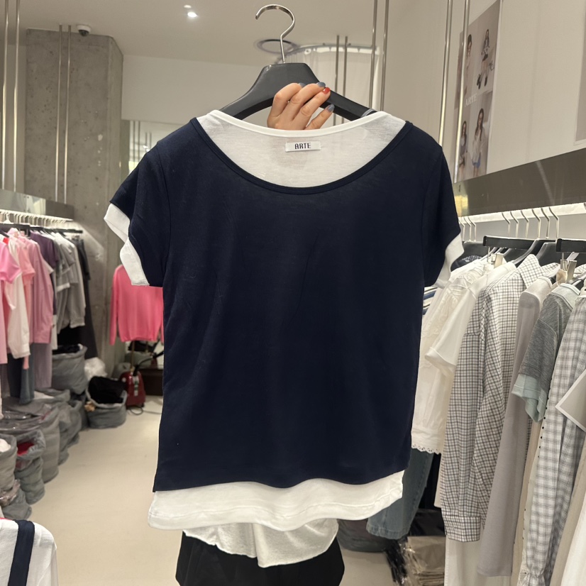 ARTE STUDIO/ATTENTION EDITORIAL韓國東大門代購女士新品26春夏T恤假兩件船領雙層ARTE StudioT恤