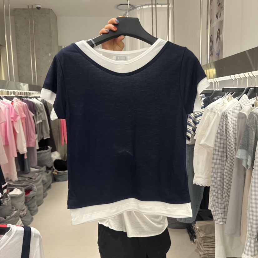 ARTE STUDIO/ATTENTION EDITORIAL韓國東大門代購女士新品26春夏T恤假兩件船領雙層ARTE StudioT恤圖色3