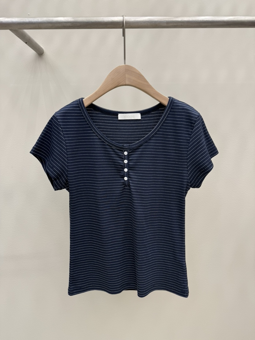 EOOB/LAMEREI韓國東大門直郵女士新品休閑時尚熱賣T恤條紋EOOB/LAMEREIT恤圖色3深藍色