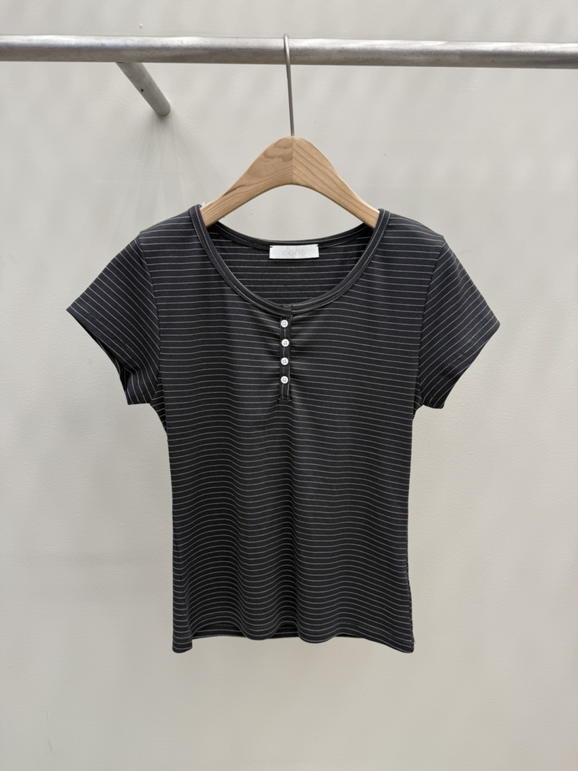 EOOB/LAMEREI韓國東大門直郵女士新品休閑時尚熱賣T恤條紋EOOB/LAMEREIT恤圖色4墨色