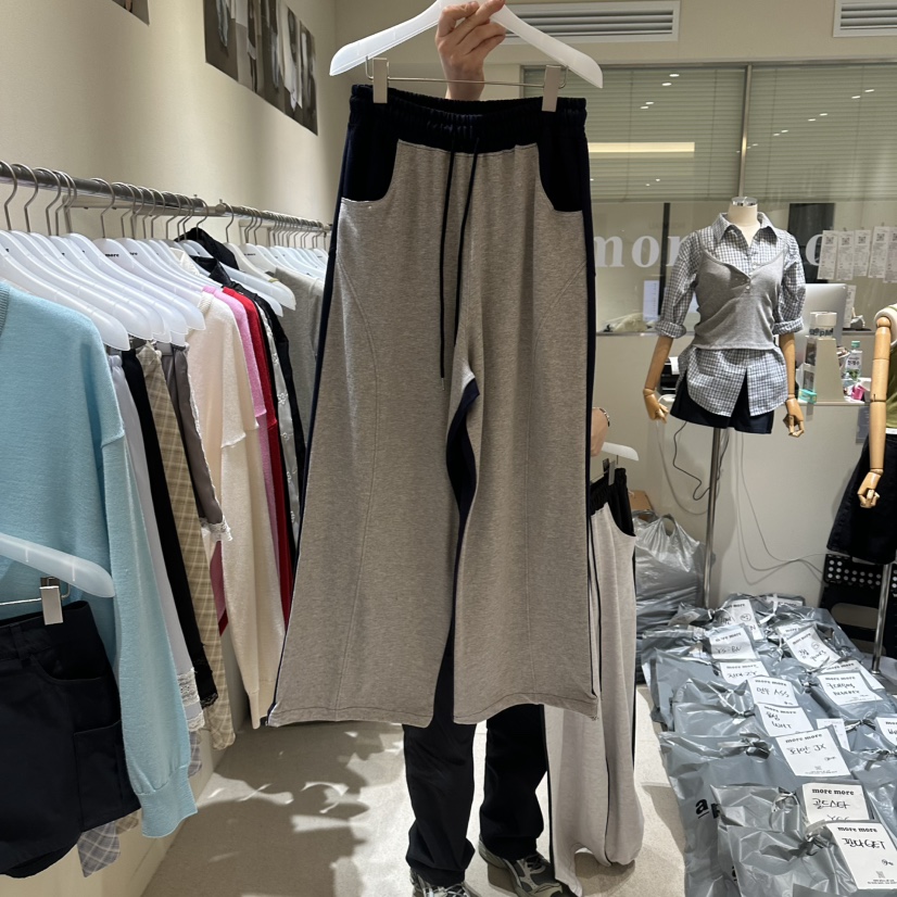 MOREMORE韓國東大門直郵女士新品休閑26春夏休閑褲毛圈布撞色more more休閑褲