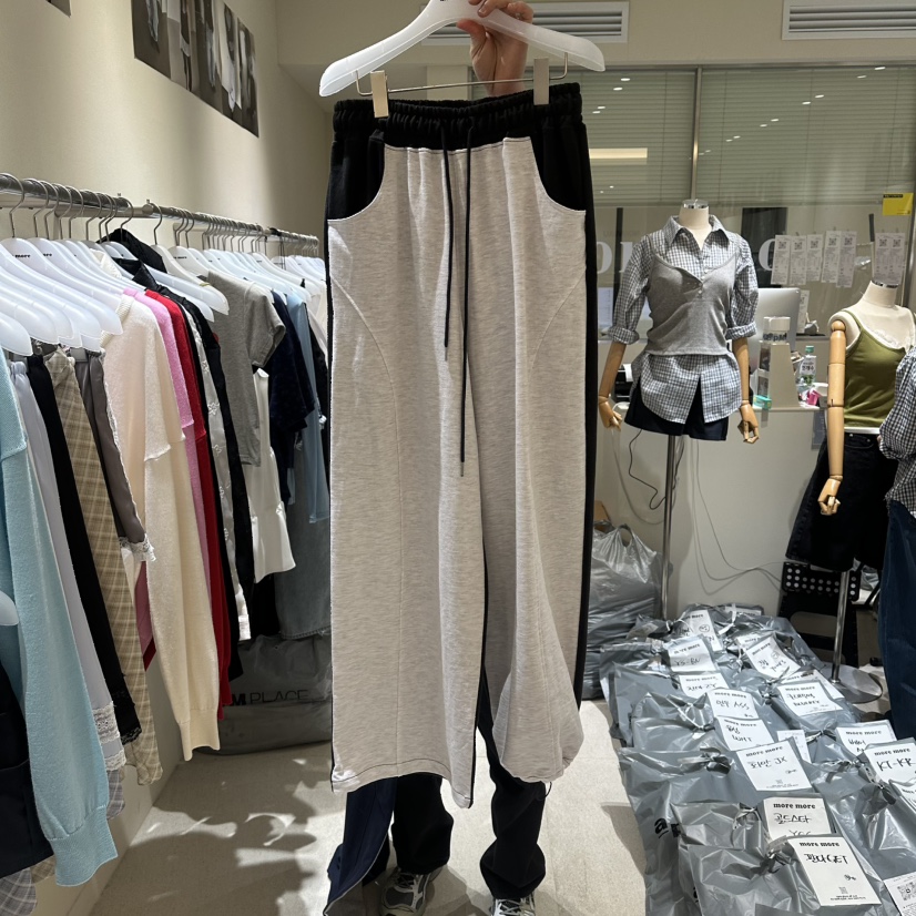 MOREMORE韓國東大門直郵女士新品休閑26春夏休閑褲毛圈布撞色more more休閑褲圖色1