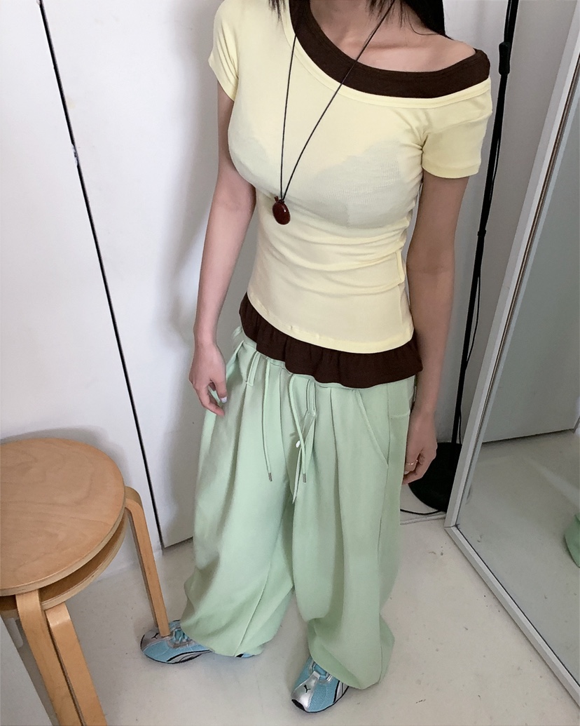 LIVE AID-P韓國東大門代購女士新品26春夏T恤假兩件疊穿LIVE AID-PT恤