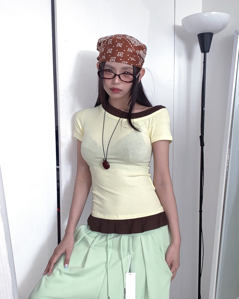 LIVE AID-P韓國東大門代購女士新品26春夏T恤假兩件疊穿LIVE AID-PT恤