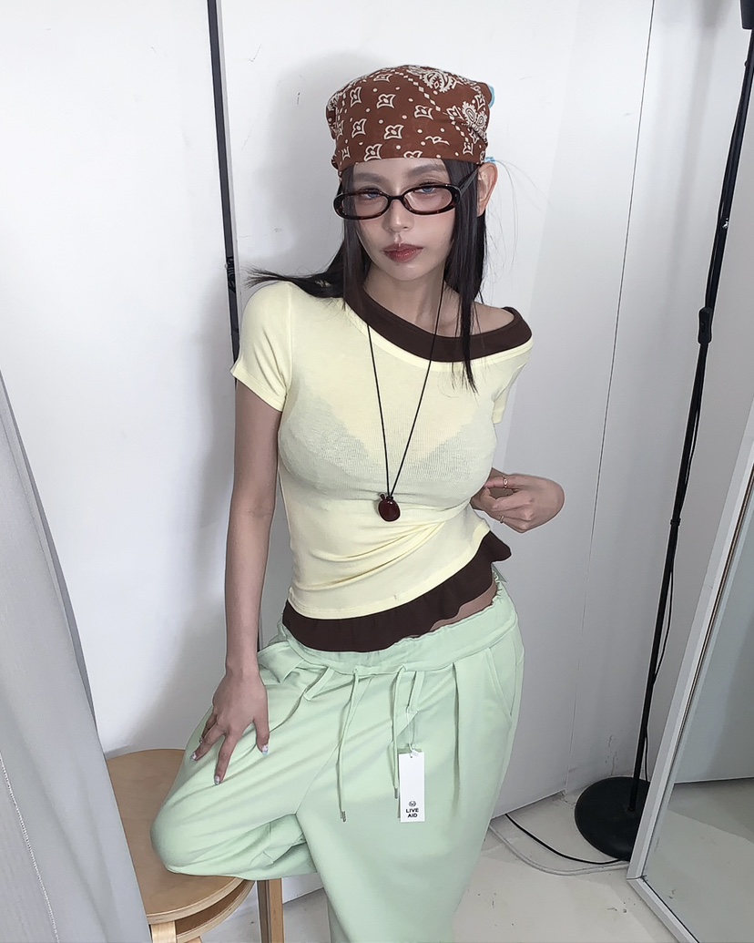 LIVE AID-P韓國東大門代購女士新品26春夏T恤假兩件疊穿LIVE AID-PT恤