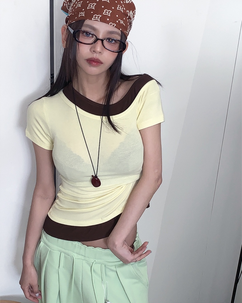 LIVE AID-P韓國東大門代購女士新品26春夏T恤假兩件疊穿LIVE AID-PT恤