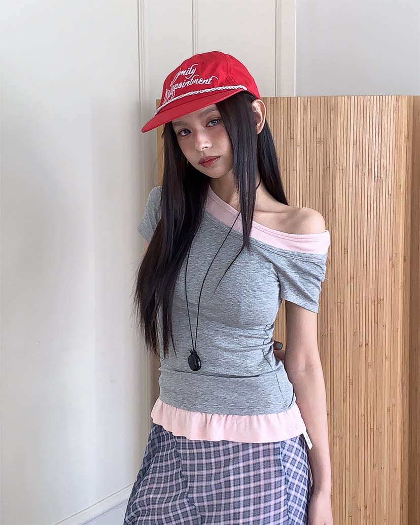 LIVE AID-P韓國東大門代購女士新品26春夏T恤假兩件疊穿LIVE AID-PT恤