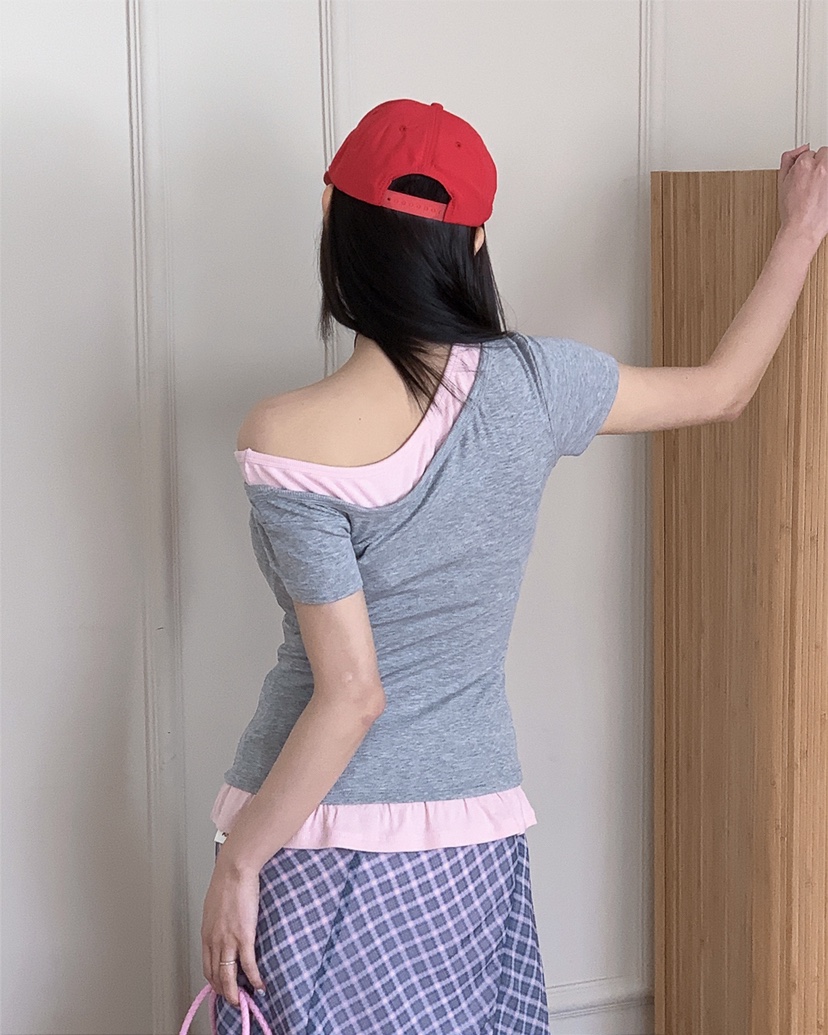 LIVE AID-P韓國東大門代購女士新品26春夏T恤假兩件疊穿LIVE AID-PT恤