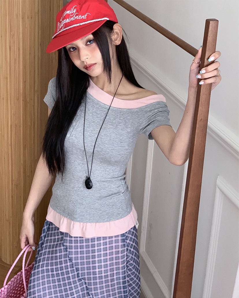 LIVE AID-P韓國東大門代購女士新品26春夏T恤假兩件疊穿LIVE AID-PT恤