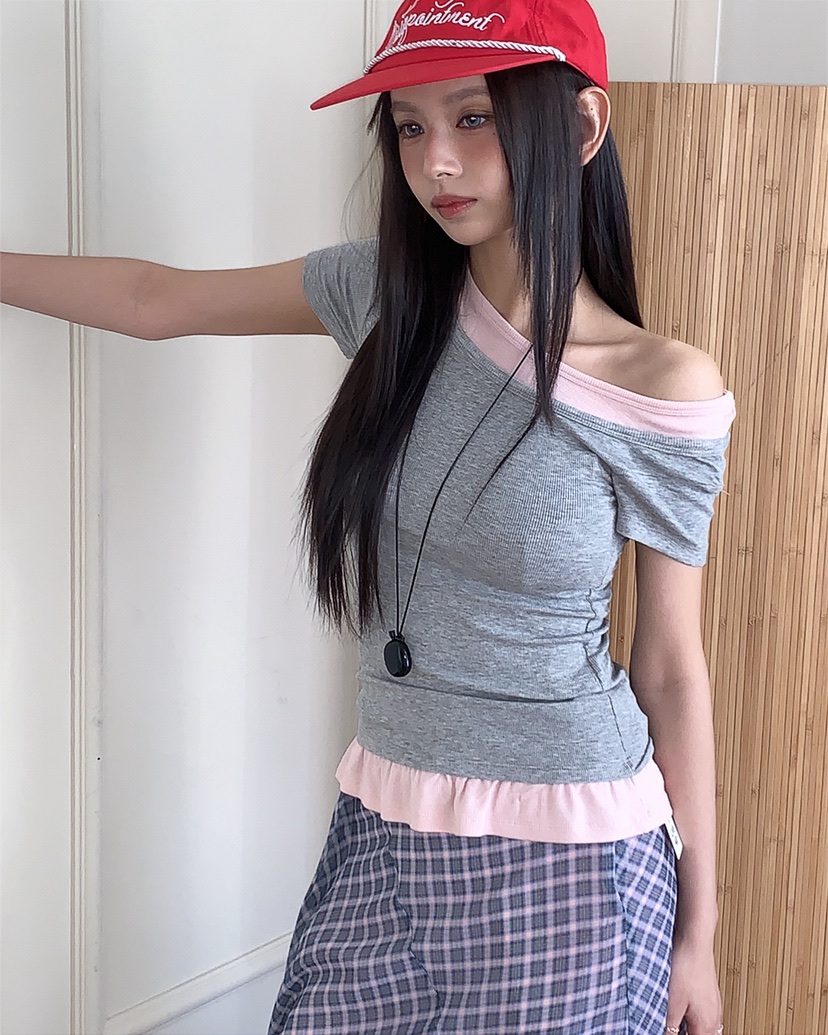 LIVE AID-P韓國東大門代購女士新品26春夏T恤假兩件疊穿LIVE AID-PT恤