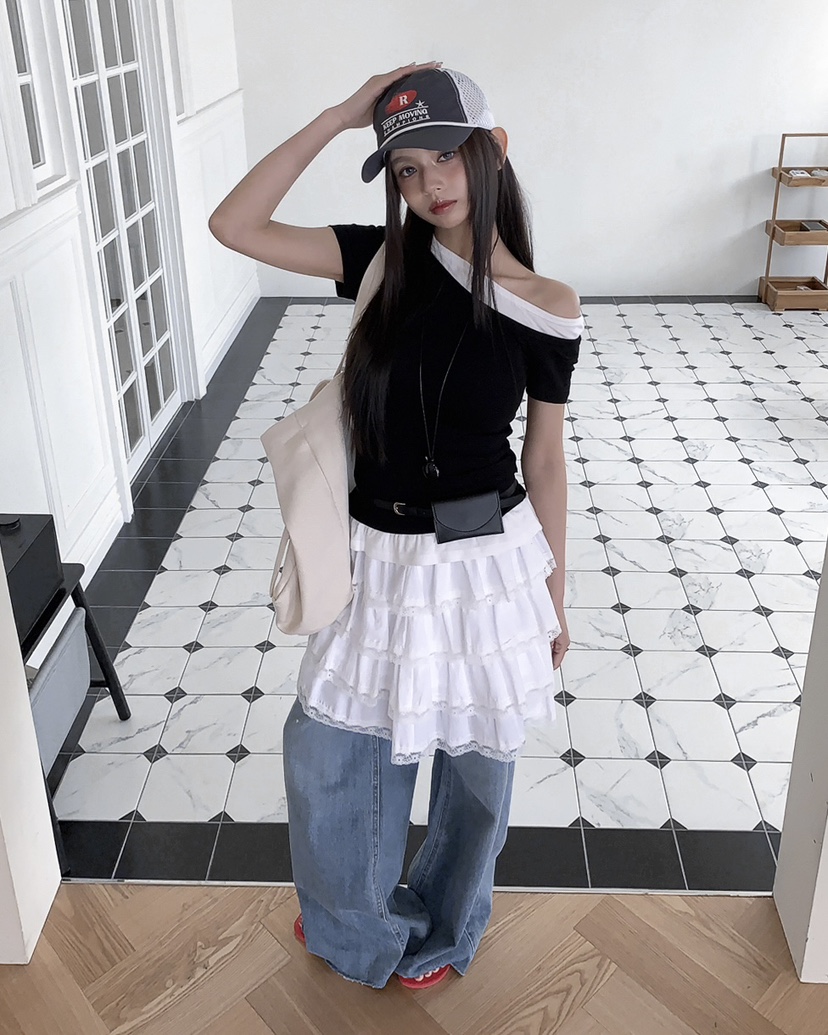 LIVE AID-P韓國東大門代購女士新品26春夏T恤假兩件疊穿LIVE AID-PT恤