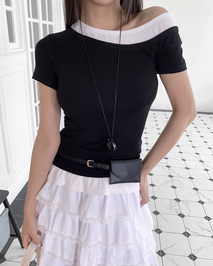 LIVE AID-P韓國東大門代購女士新品26春夏T恤假兩件疊穿LIVE AID-PT恤