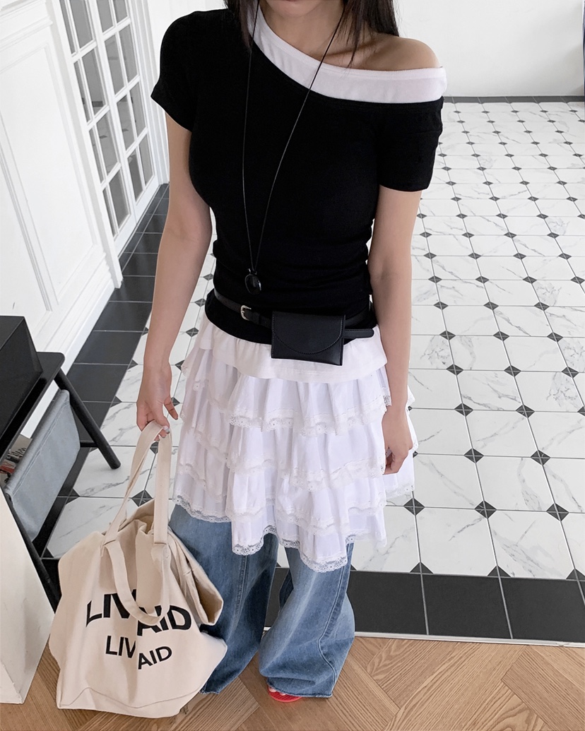 LIVE AID-P韓國東大門代購女士新品26春夏T恤假兩件疊穿LIVE AID-PT恤