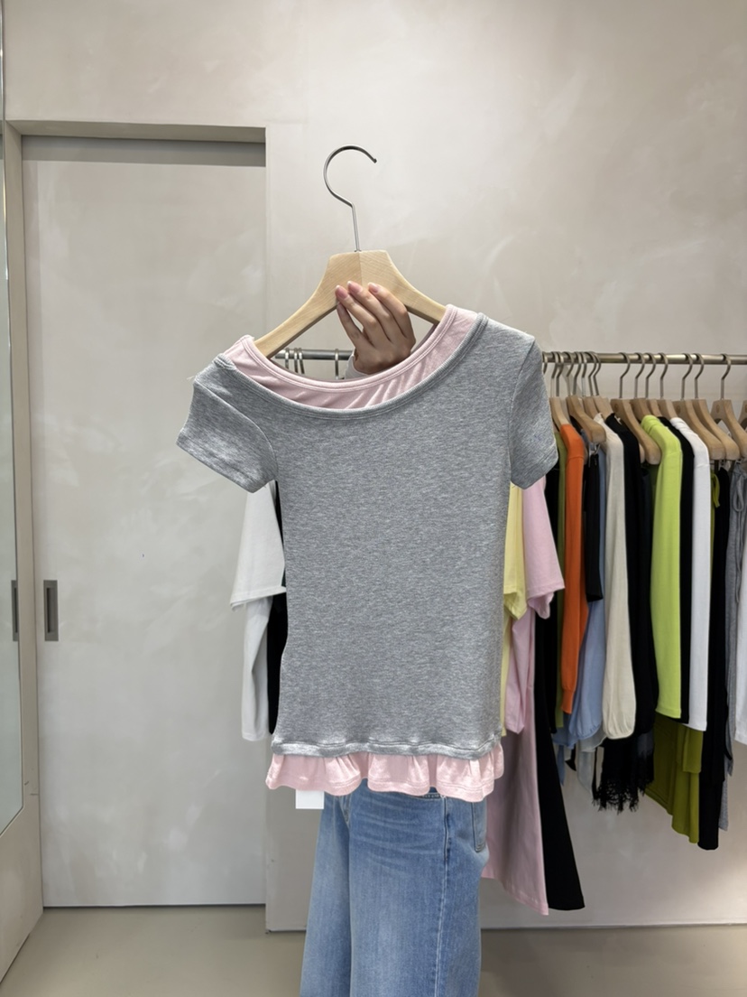 LIVE AID-P韓國東大門代購女士新品26春夏T恤假兩件疊穿LIVE AID-PT恤