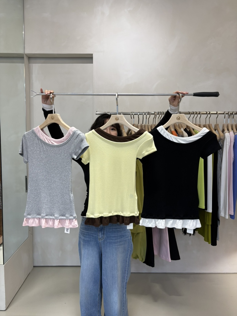 LIVE AID-P韓國東大門代購女士新品26春夏T恤假兩件疊穿LIVE AID-PT恤