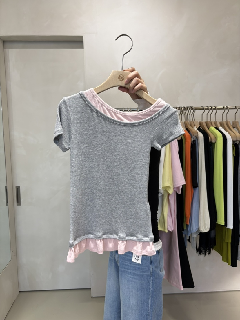 LIVE AID-P韓國東大門代購女士新品26春夏T恤假兩件疊穿LIVE AID-PT恤圖色2