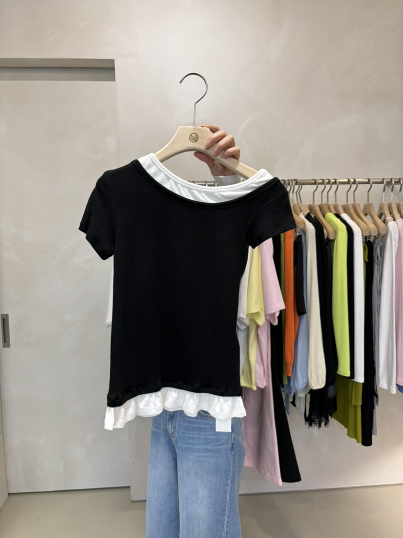 LIVE AID-P韓國東大門代購女士新品26春夏T恤假兩件疊穿LIVE AID-PT恤圖色3