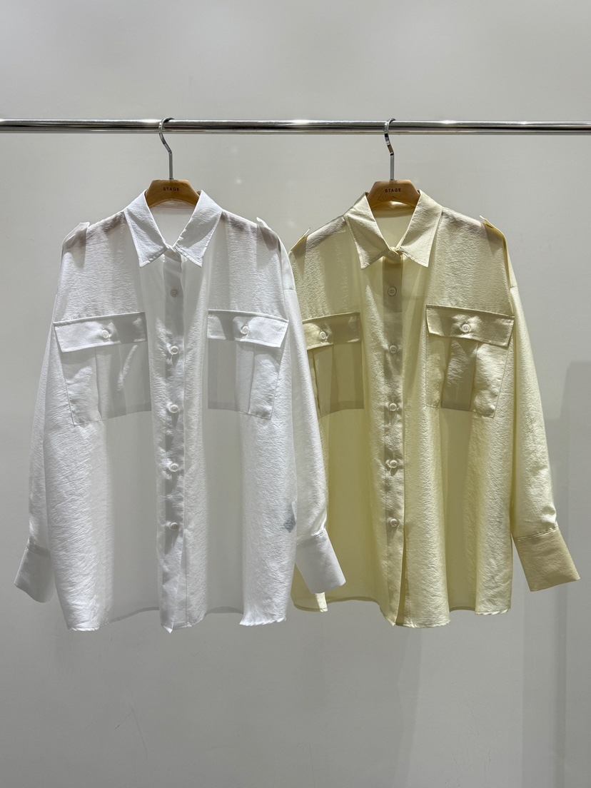 STAGE韓國直郵實拍女士新品26春夏熱賣休閑襯衫蕾絲衫透明STAGE襯衫/蕾絲衫