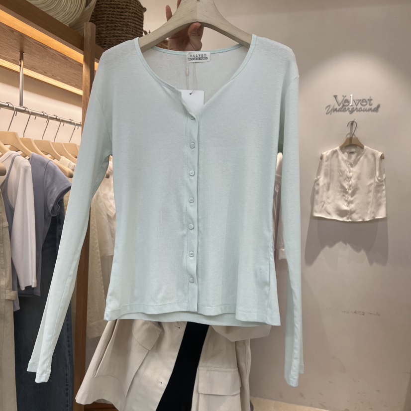 VELVET UNDERGROUND韓國東大門代購女裝新款人氣長袖T恤開衫羅紋VELVET UNDERGROUND長袖T恤圖色1