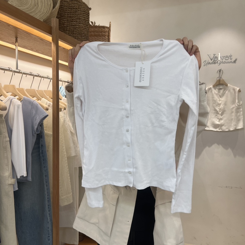 VELVET UNDERGROUND韓國東大門代購女裝新款人氣長袖T恤開衫羅紋VELVET UNDERGROUND長袖T恤圖色2