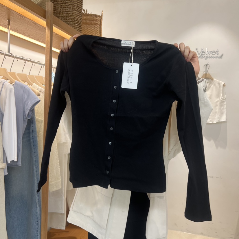 VELVET UNDERGROUND韓國東大門代購女裝新款人氣長袖T恤開衫羅紋VELVET UNDERGROUND長袖T恤圖色3