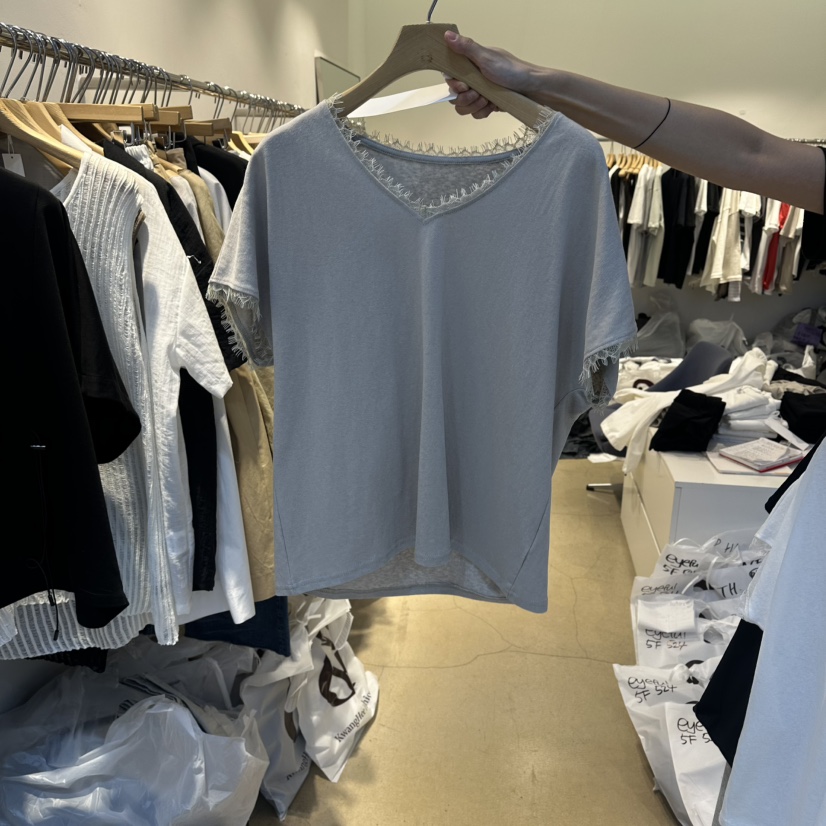 EYEFUL-Q韓國東大門代購女裝新品26春夏時尚T恤撞色蕾絲eyefulT恤圖色2