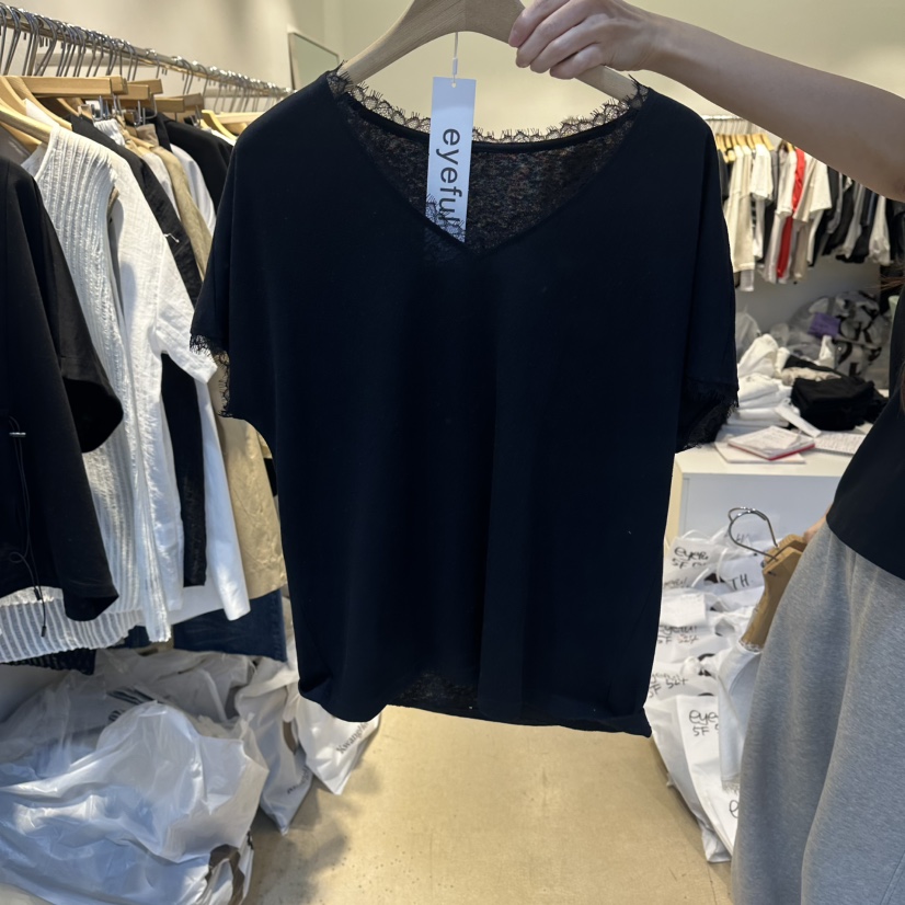 EYEFUL-Q韓國東大門代購女裝新品26春夏時尚T恤撞色蕾絲eyefulT恤圖色3