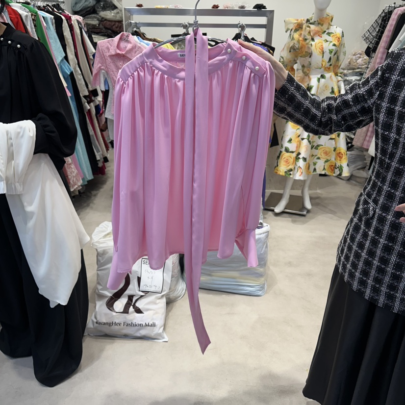 SENSIBLE-S韓國東大門直郵女士新款26春夏襯衫蕾絲衫含腰帶雪紡褶皺SENSIBLE襯衫/蕾絲衫圖色3