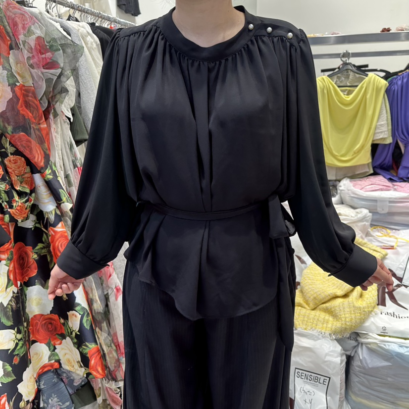 SENSIBLE-S韓國東大門直郵女士新款26春夏襯衫蕾絲衫含腰帶雪紡褶皺SENSIBLE襯衫/蕾絲衫圖色4