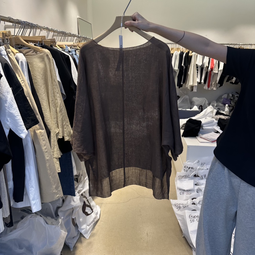 EYEFUL-Q韓國東大門代購女士新款人氣推薦襯衫蕾絲衫亞麻eyeful襯衫/蕾絲衫圖色3棕色