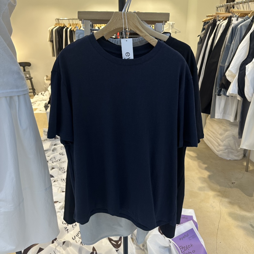 EYEFUL-Q韓國東大門代購女裝新品熱賣休閑26春夏T恤亞麻eyefulT恤圖色5深藍色