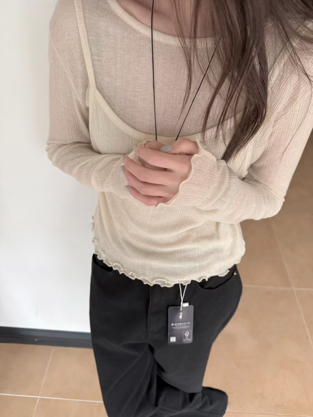 SLEEK-슬릭-OT韓國東大門代購女士新款人氣長袖T恤假兩件SLEEK長袖T恤圖色1