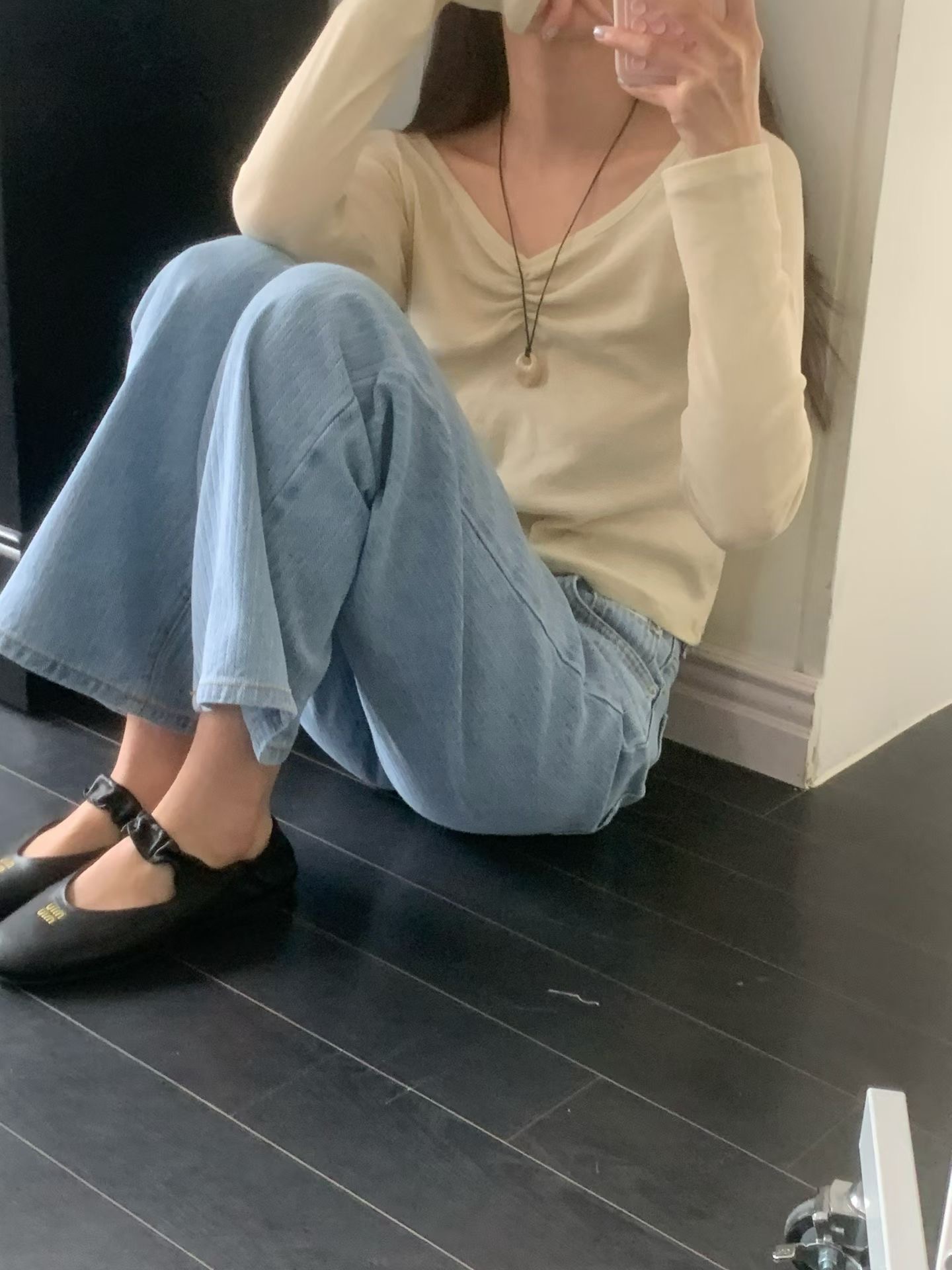 SLEEK-슬릭-OT韓國直郵實拍女士新款時尚人氣長袖T恤褶皺SLEEK長袖T恤