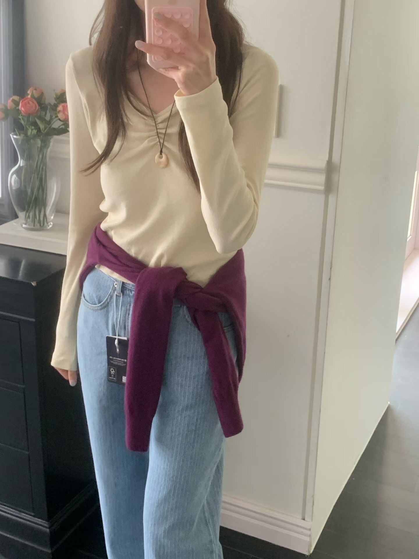 SLEEK-슬릭-OT韓國直郵實拍女士新款時尚人氣長袖T恤褶皺SLEEK長袖T恤圖色1