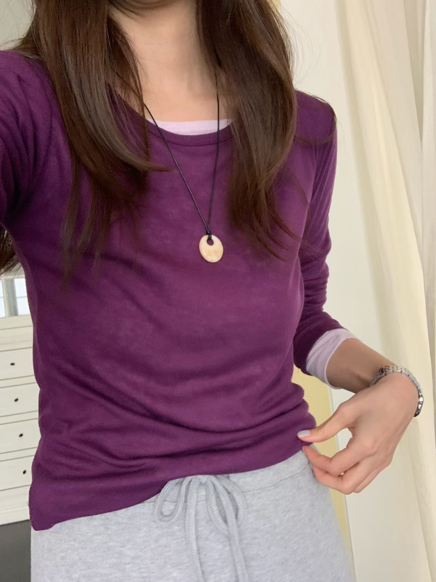 SLEEK-슬릭-OT韓國直郵女裝新款推薦長袖T恤不含內搭天絲SLEEK長袖T恤圖色2