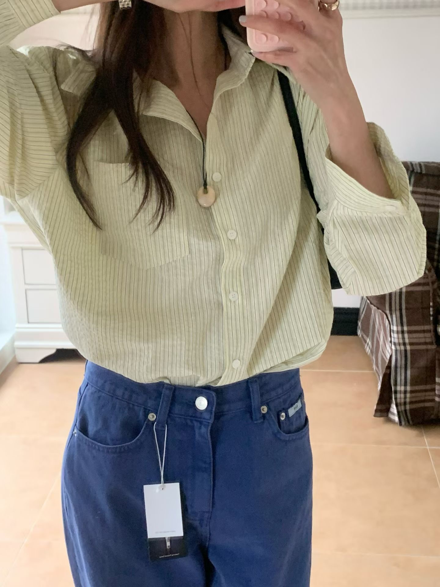 SLEEK-슬릭-OT韓國東大門代購女士新品休閑襯衫蕾絲衫條紋SLEEK襯衫/蕾絲衫圖色1