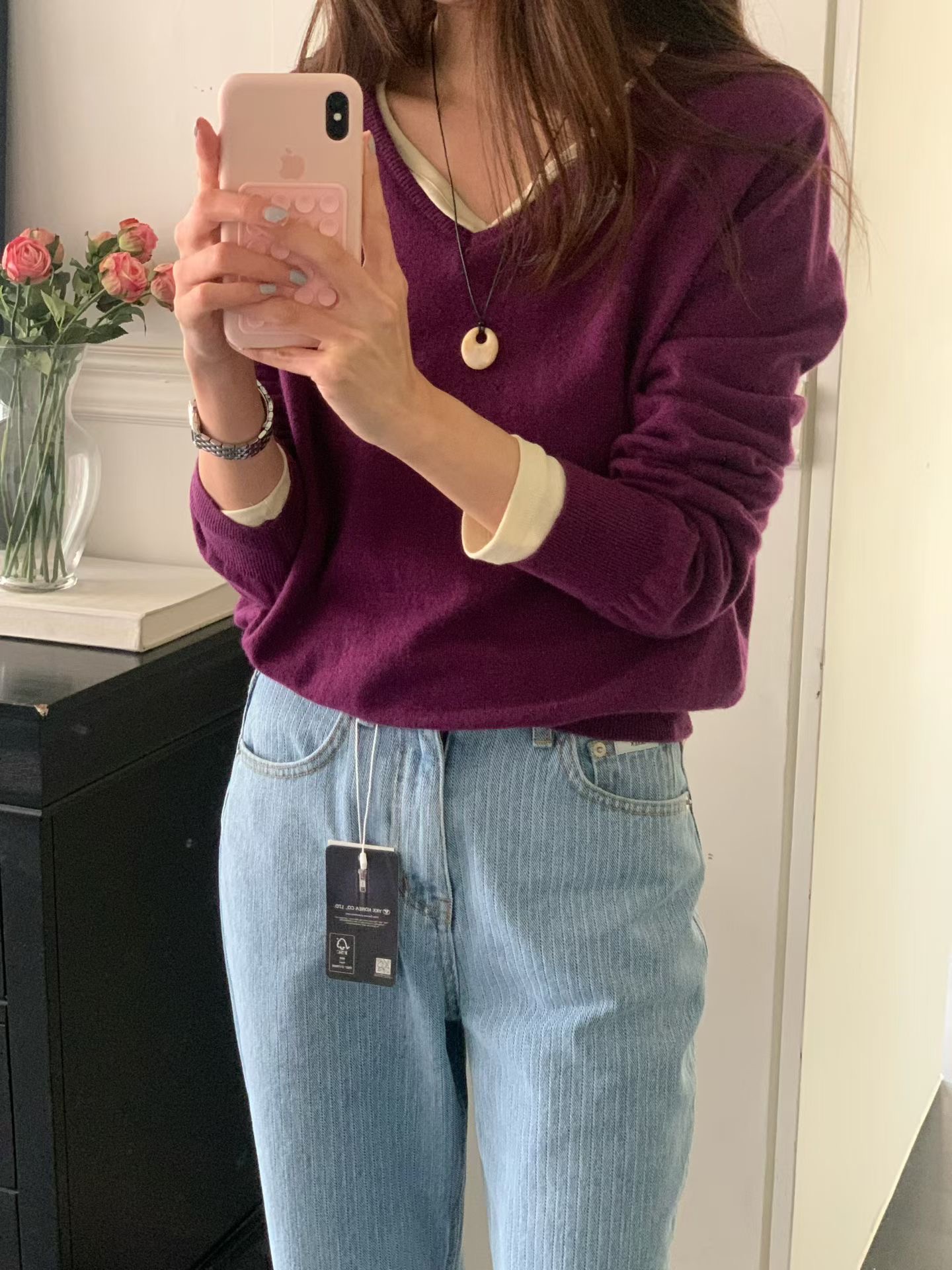 SLEEK-슬릭-OT韓國直郵女士新款時尚針織衫不含內搭羊絨寬松SLEEK針織衫圖色1