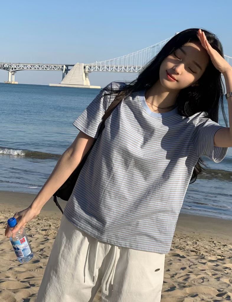 SLEEK-슬릭-OT韓國直郵女裝新款休閑26春夏人氣T恤條紋SLEEKT恤圖色1