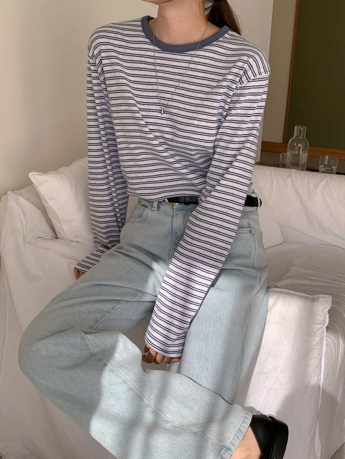 SUNDAY/FF韓國代購女士新品26春夏職業推薦人氣長袖T恤條紋SUNDAY/FF長袖T恤