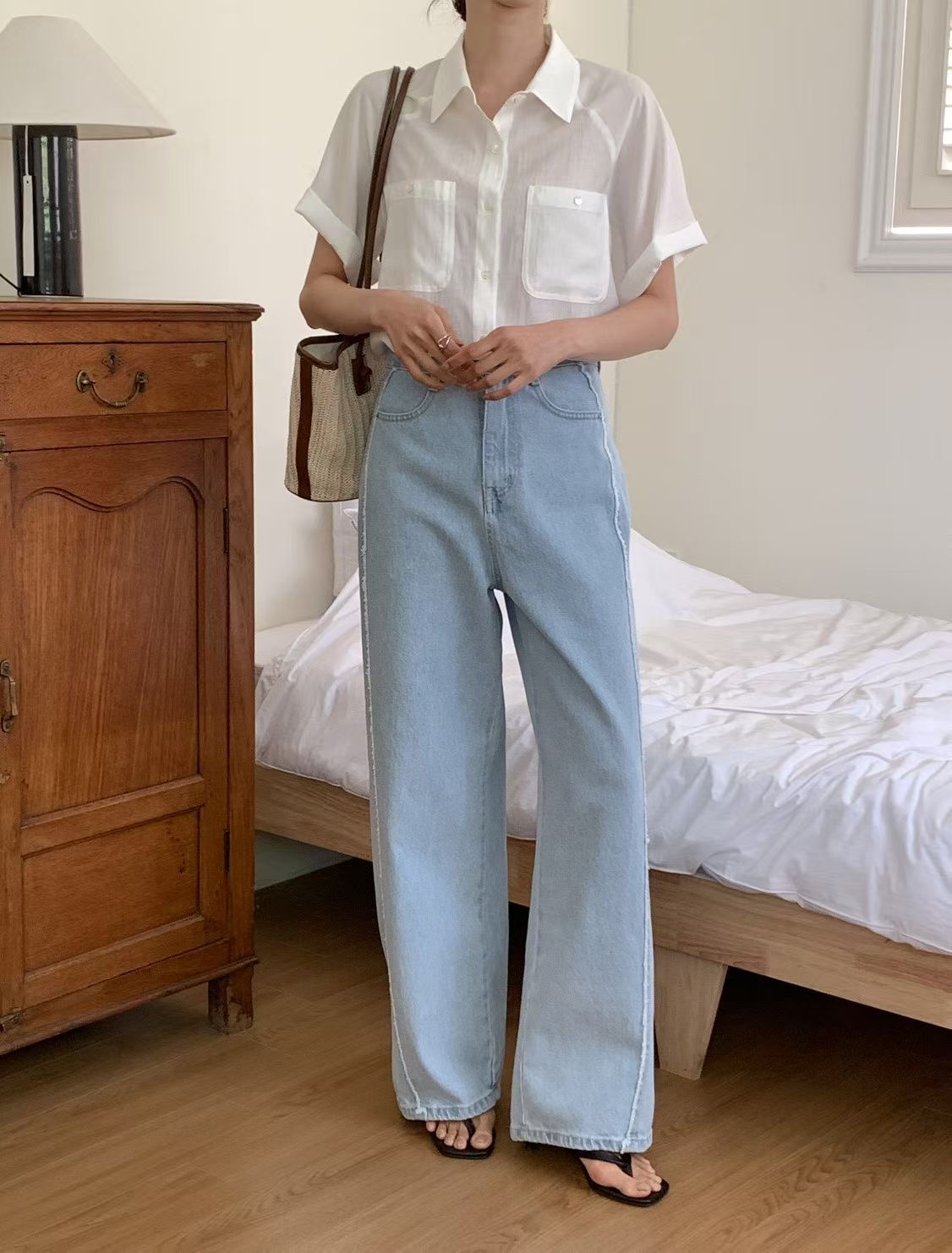 SUNDAY/FF韓國直郵實拍女裝新款時尚人氣休閑襯衫蕾絲衫SUNDAY/FF襯衫/蕾絲衫