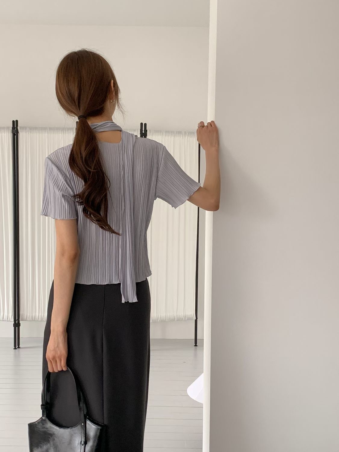 SUNDAY/FF韓國東大門直郵女裝新款26春夏熱賣職業T恤含脖帶SUNDAY/FFT恤