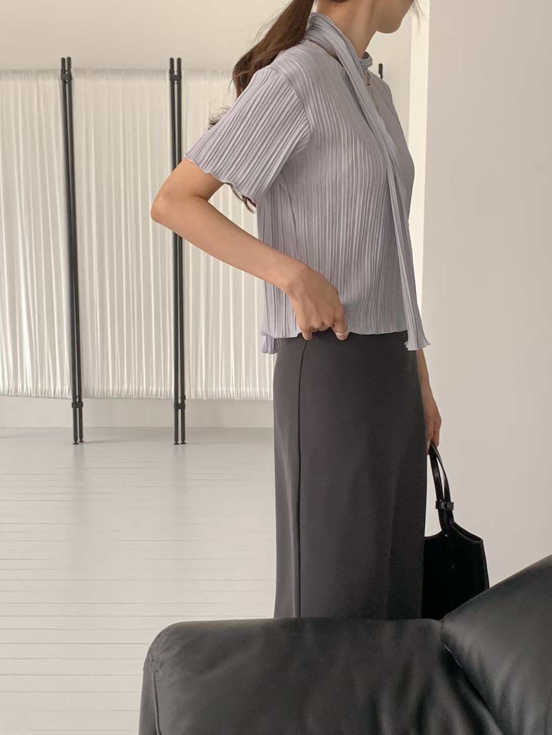 SUNDAY/FF韓國東大門直郵女裝新款26春夏熱賣職業T恤含脖帶SUNDAY/FFT恤