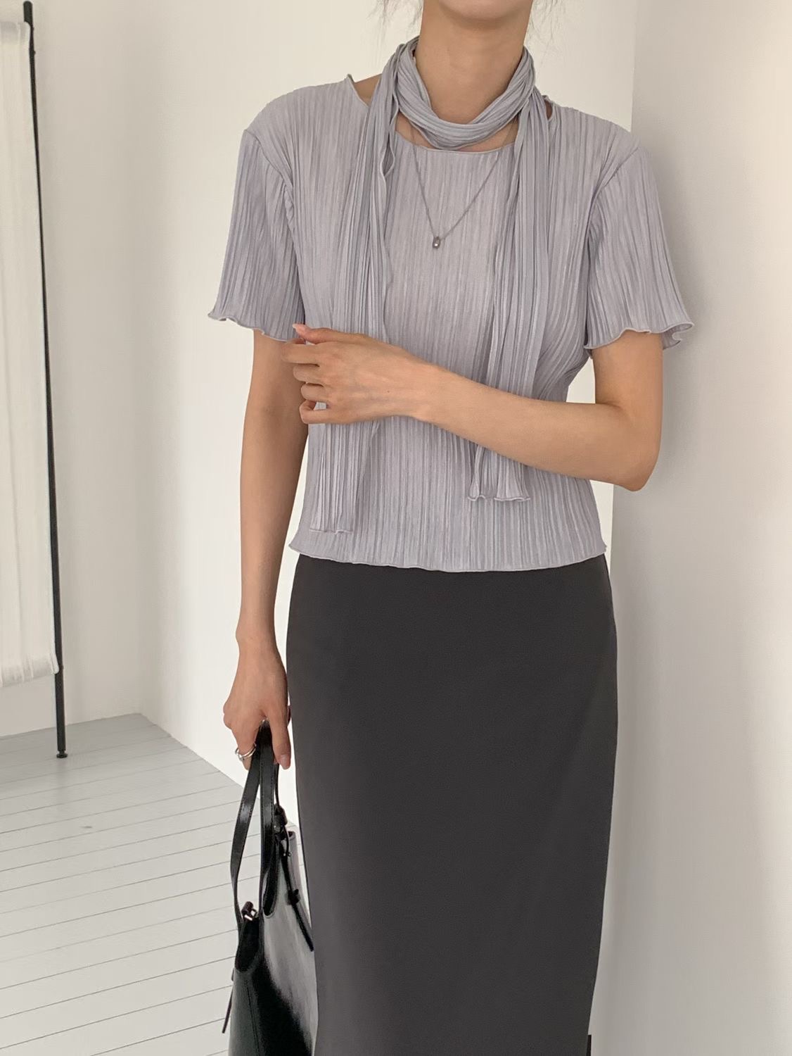 SUNDAY/FF韓國東大門直郵女裝新款26春夏熱賣職業T恤含脖帶SUNDAY/FFT恤圖色2