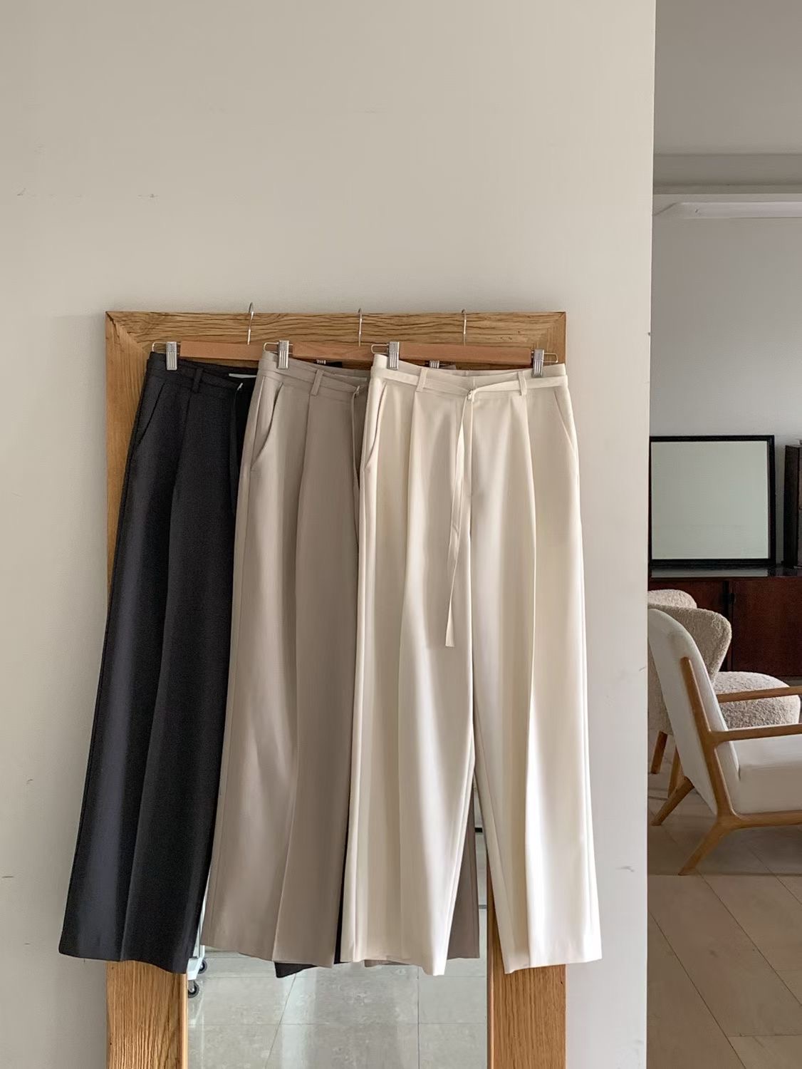 SUNDAY/FF韓國東大門代購女裝新品職業休閑人氣休閑褲腰帶SUNDAY/FF休閑褲圖色3左三色