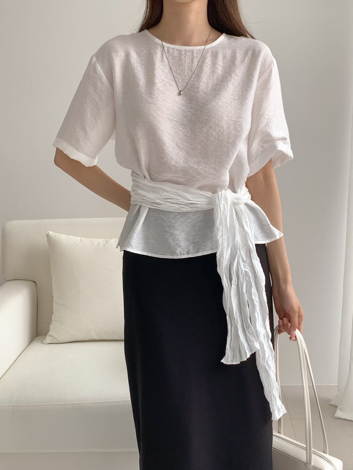 SUNDAY/FF韓國代購女裝新款26春夏真品襯衫蕾絲衫含脖帶SUNDAY/FF襯衫/蕾絲衫圖色3